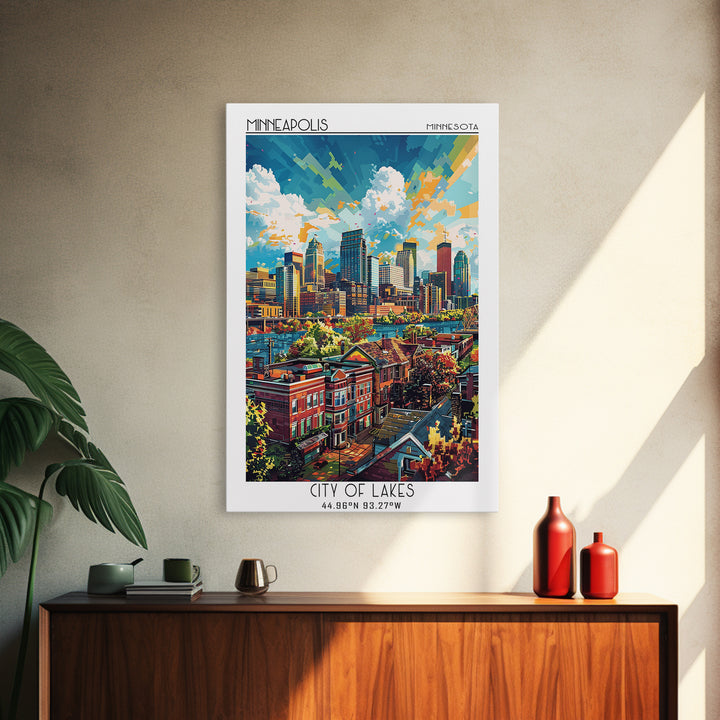 Minneapolis Travel Poster, Framed Canvas Print, Travel Wall Art, City Wall Art, Wanderlust Gift, Vintage Posters, Vintage Travel Art