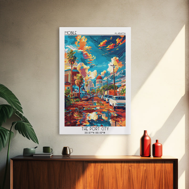 Mobile Travel Poster, Framed Canvas Print, Travel Wall Decor, Minimalist Poster, Poster Art, Retro Travel Poster, Retro Travel Print