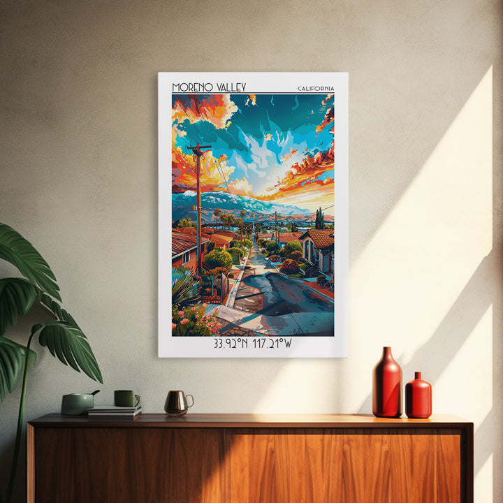 Moreno Valley Travel Poster, Framed Canvas Print, Poster Print, Travel Wall Art, Travel Posters, Mid Century Wall Art, City Wall Art