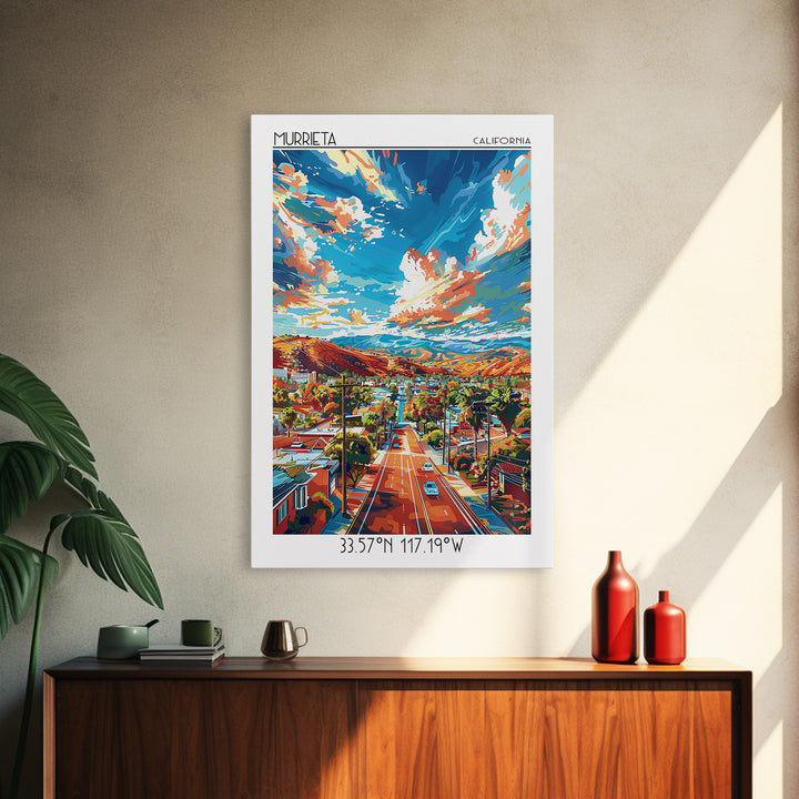 Murrieta Travel Poster, Framed Canvas Print, City Art Print, Travel Wall Art, Gallery Wall Set, Wanderlust Gift, Vintage City Poster