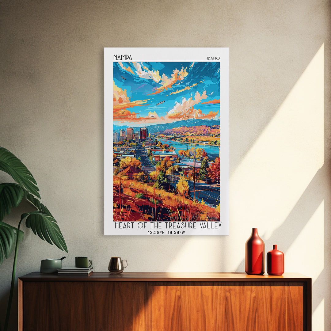 Nampa Travel Poster, Framed Canvas Print, Retro Travel Poster, City Wall Art, Travel Print, Vintage Travel Print, City Travel Poster