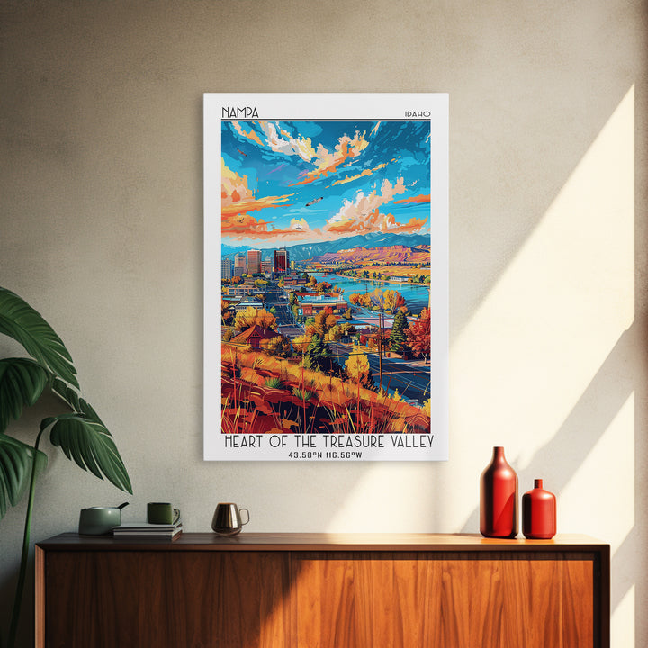 Nampa Travel Poster, Framed Canvas Print, Retro Travel Poster, City Wall Art, Travel Print, Vintage Travel Print, City Travel Poster