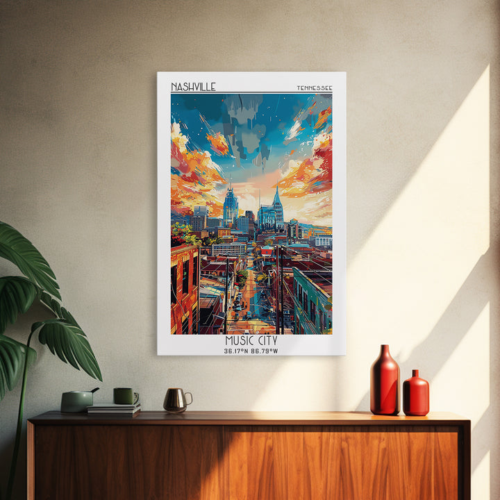 Nashville Travel Poster, Canvas Print, Poster Print, Travel Wall Art, City Art Print, Gallery Wall Set, Travel Prints, Landscape Art
