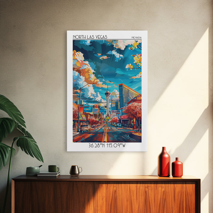 North Las Vegas Travel Poster, Framed Canvas Print, Retro Travel Poster, City Wall Art, Landscape Art, Poster Print, Travel Wall Art
