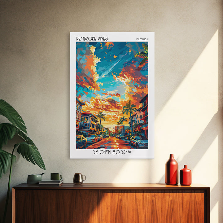 Pembroke Pines Travel Poster, Canvas Print, City Travel Poster, Vintage City Poster, Travel Wall Art, Travel Print, Travel Art Print