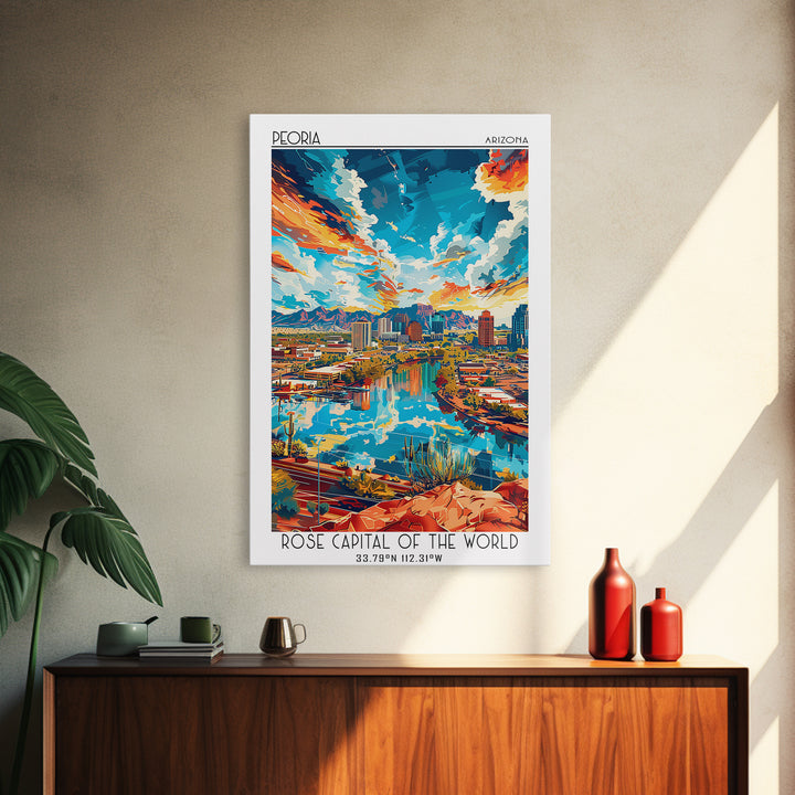 Peoria Travel Poster, Canvas Print, City Travel Poster, Vintage City Poster, Wanderlust Gift, Mid Century Wall Art, Travel Art Print