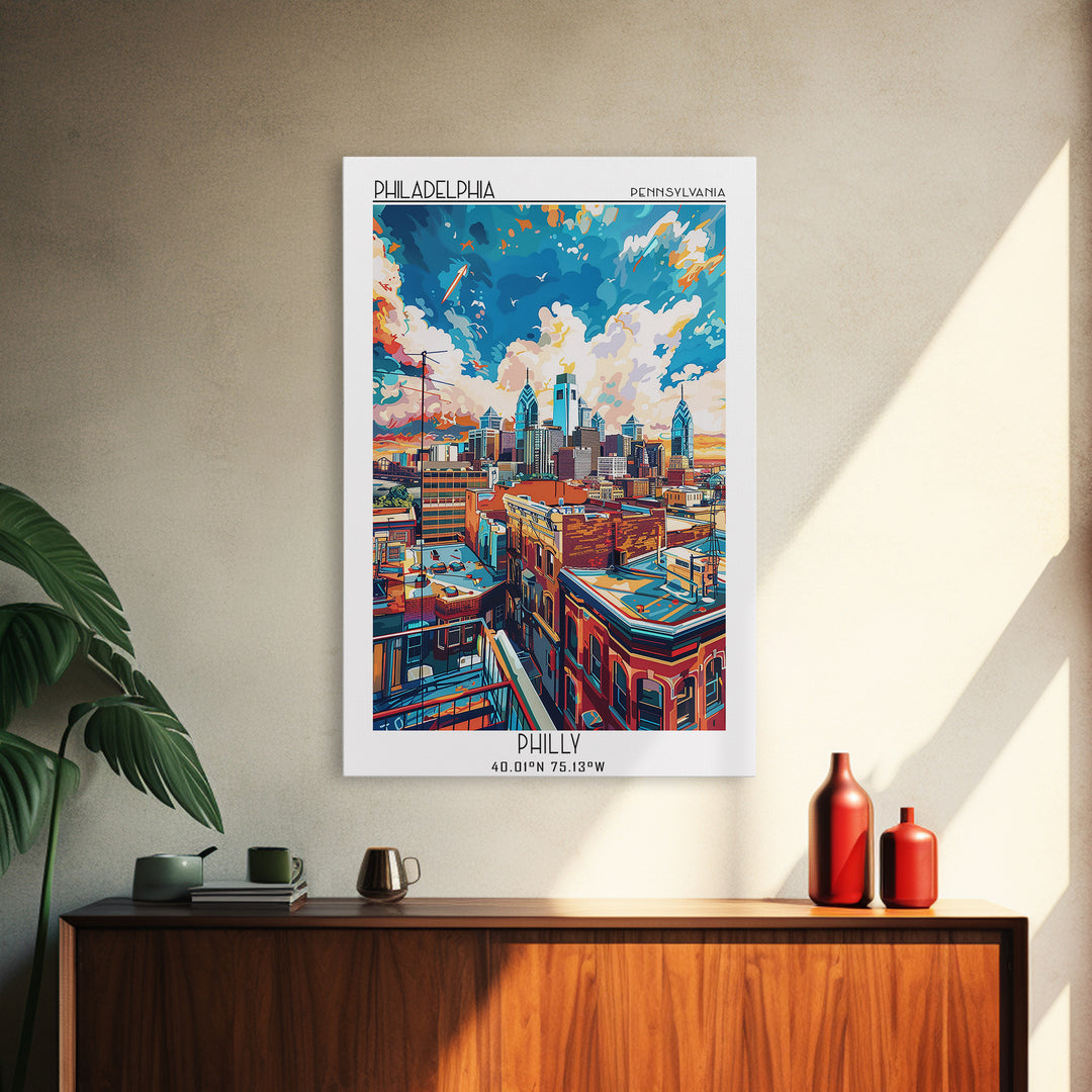 Philadelphia Travel Poster, Framed Canvas Print, City Travel Poster, Travel Wall Decor, Travel Prints, City Wall Art, City Art Print