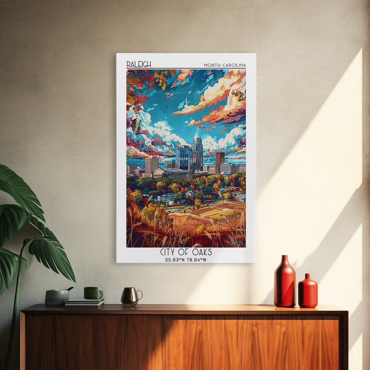 Raleigh Travel Poster, Framed Canvas Print, Travel Prints, Landscape Art, City Travel Poster, Gallery Wall Set, Mid Century Wall Art