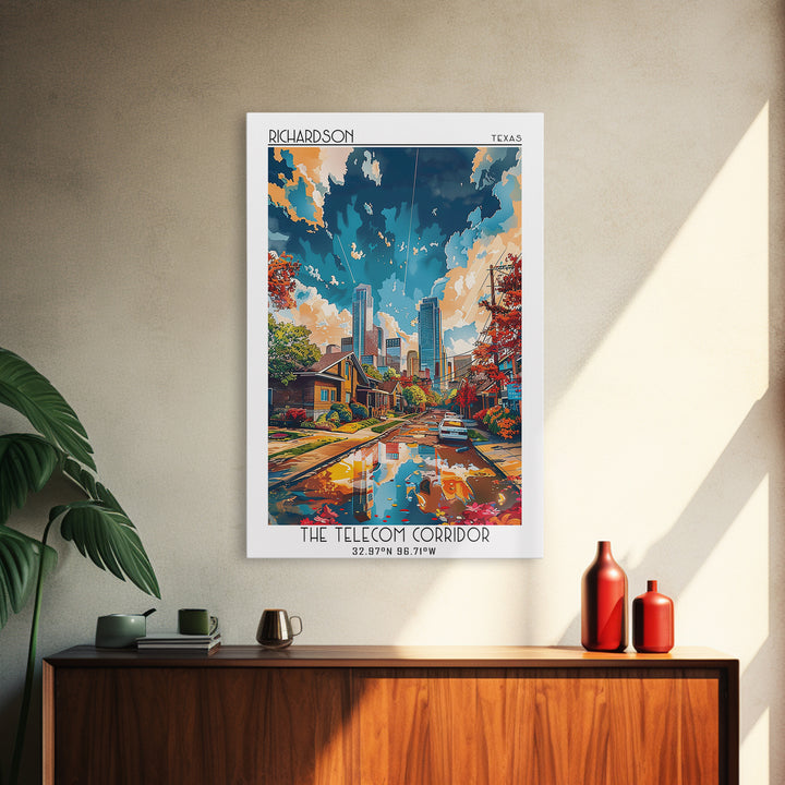 Richardson Travel Poster, Framed Canvas Print, Retro Travel Poster, City Wall Art, Poster Print, Landscape Art, Watercolor Cityscape