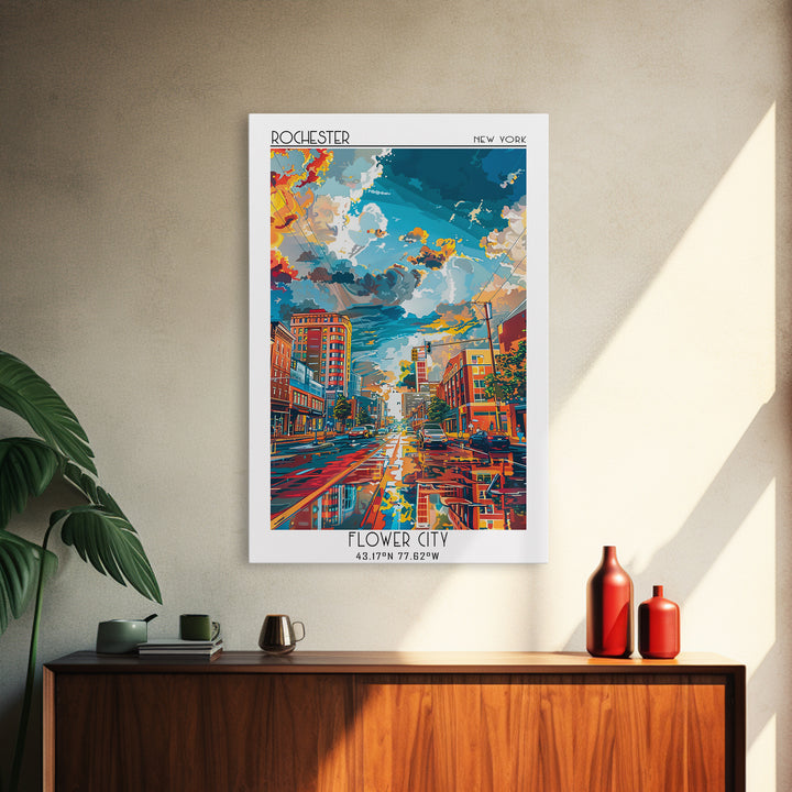 Rochester Travel Poster, Canvas Print, Retro Wall Art, Travel Print, Travel Art Print, Fine Art Print, Art Print, City Travel Poster