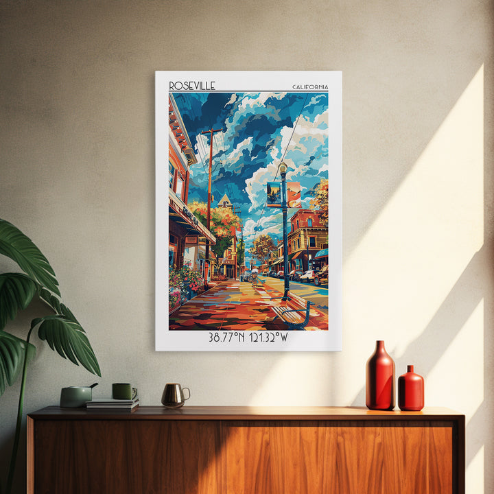 Roseville Travel Poster, Framed Canvas Print, City Travel Poster, Travel Wall Art, Minimalist Poster, Travel Prints, Wanderlust Gift