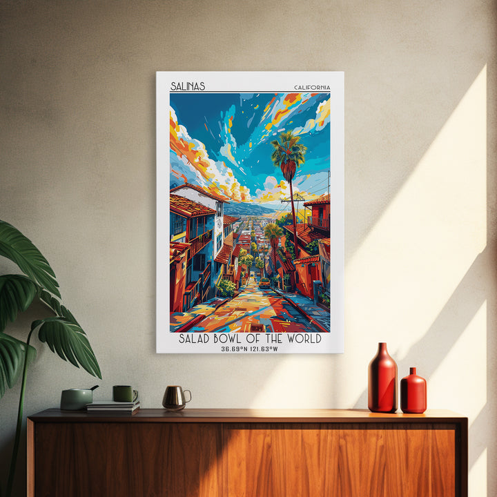 Salinas Travel Poster, Framed Canvas Print, Travel Wall Art, City Wall Art, Vintage Travel, Vintage Poster, Travel Prints, Art Print