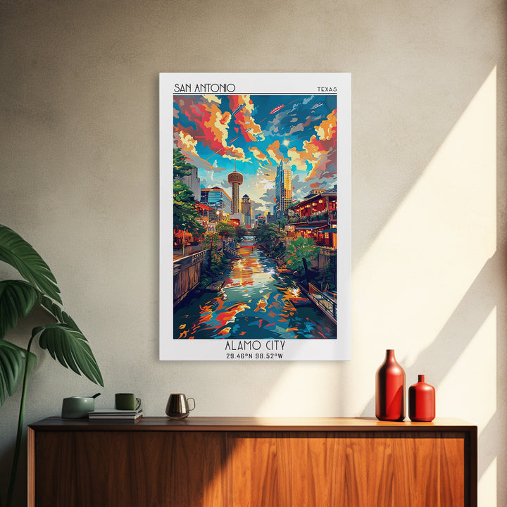 San Antonio Travel Poster, Framed Canvas Print, City Travel Poster, Vintage City Poster, Travel Print, Landscape Art, Fine Art Print