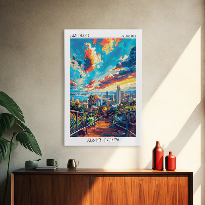 San Diego Travel Poster, Canvas Print, Travel Wall Art, City Wall Art, City Illustration, Art Print, Home Office Decor, Travel Decor
