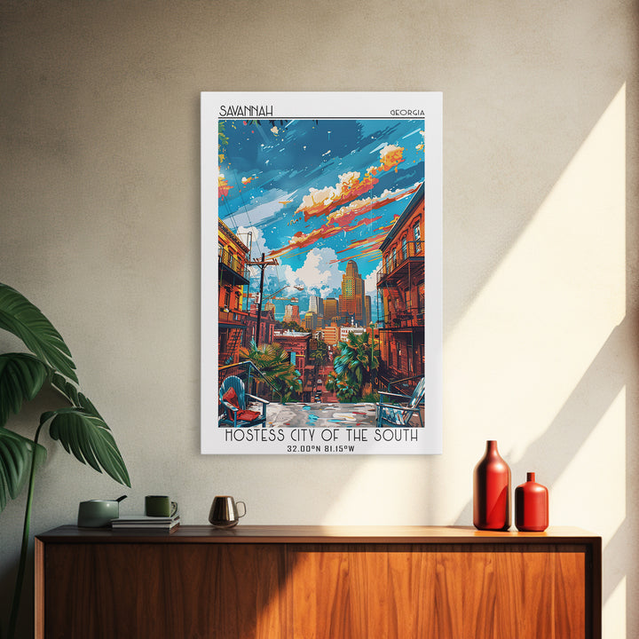 Savannah Travel Poster, Framed Canvas Print, City Art Print, Travel Wall Art, Minimalist Poster, City Wall Art, Mid Century Wall Art