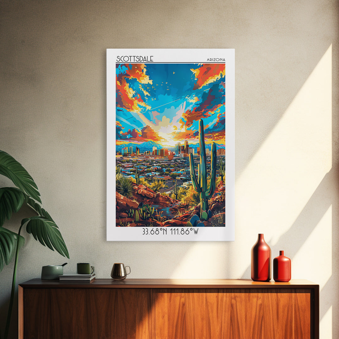 Scottsdale Travel Poster, Canvas Print, City Travel Poster, Travel Wall Art, City Illustration, Vintage City Poster, Wanderlust Gift