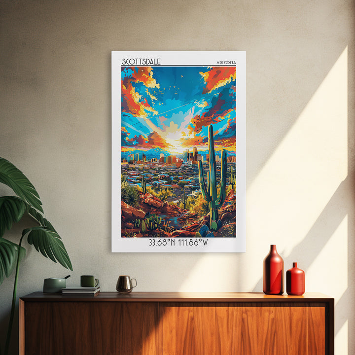 Scottsdale Travel Poster, Canvas Print, City Travel Poster, Travel Wall Art, City Illustration, Vintage City Poster, Wanderlust Gift