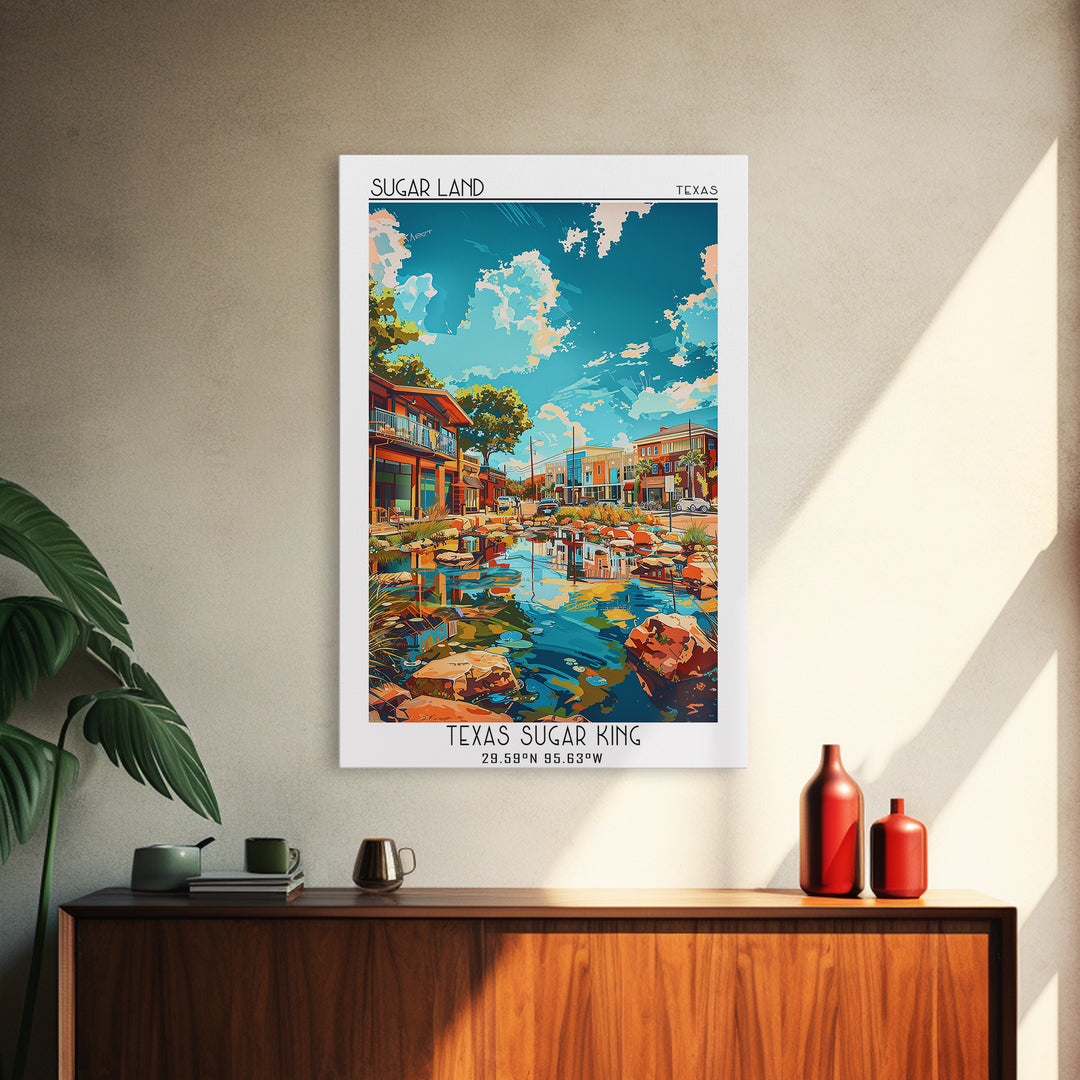 Sugar Land Travel Poster, Canvas Print, Retro Travel Poster, City Wall Art, City Art Print, Art Print, Landscape Art, Travel Posters