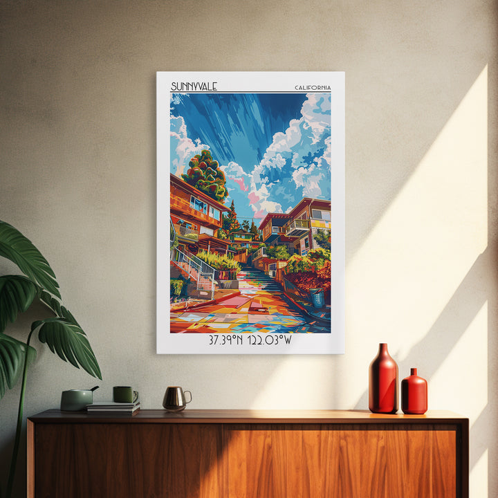 Sunnyvale Travel Poster, Canvas Print, City Art Print, Travel Wall Art, Mid Century Wall Art, Retro Travel Poster, City Illustration
