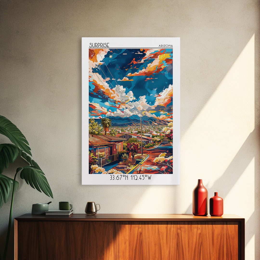 Surprise Travel Poster, Canvas Print, City Travel Poster, Travel Wall Art, City Illustration, Mid Century Wall Art, Gallery Wall Set