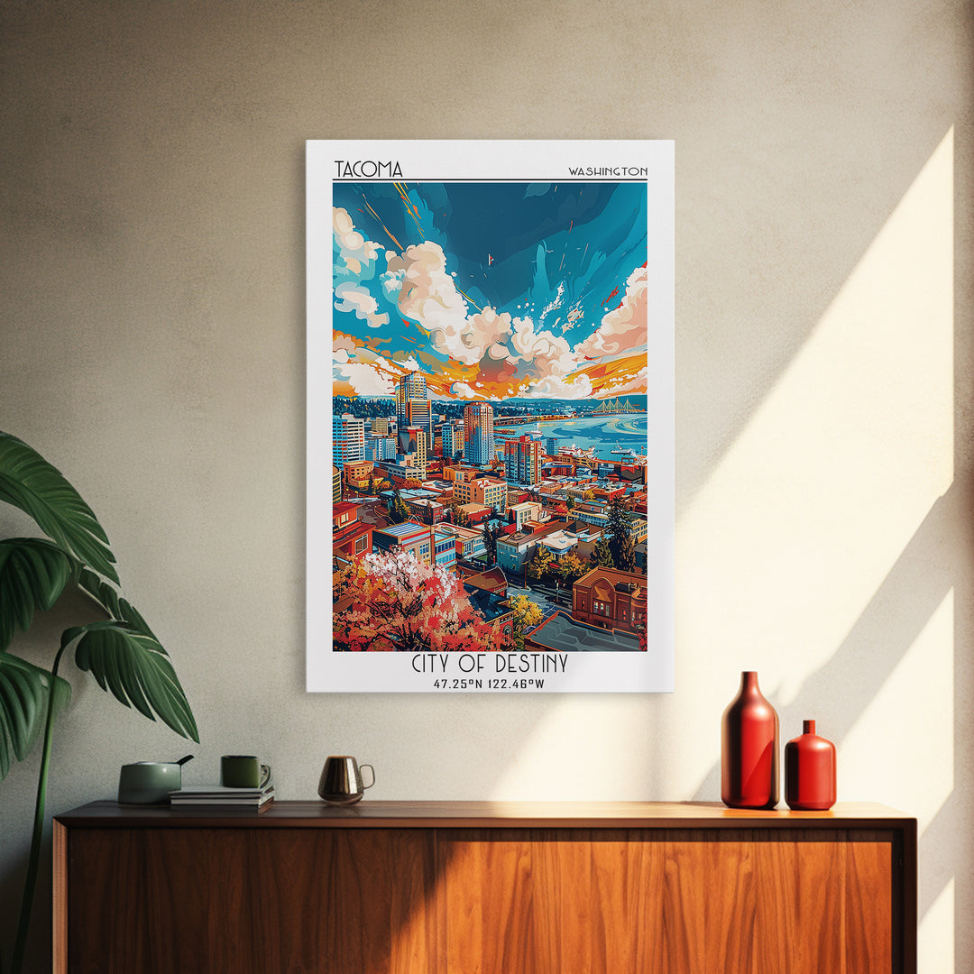 Tacoma Travel Poster, Framed Canvas Print, City Travel Poster, Travel Wall Art, Travel Art Print, Vintage Travel Art, Vintage Poster