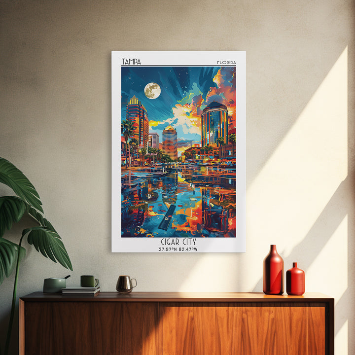 Tampa Travel Poster, Framed Canvas Print, Retro Travel Poster, City Wall Art, City Illustration, Vintage City Poster, Fine Art Print