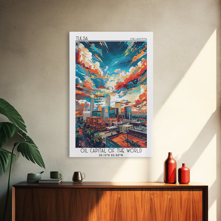 Tulsa Travel Poster, Framed Canvas Print, City Art Print, Travel Wall Art, Living Room Wall Art, Travel Art Print, Colorful Wall Art
