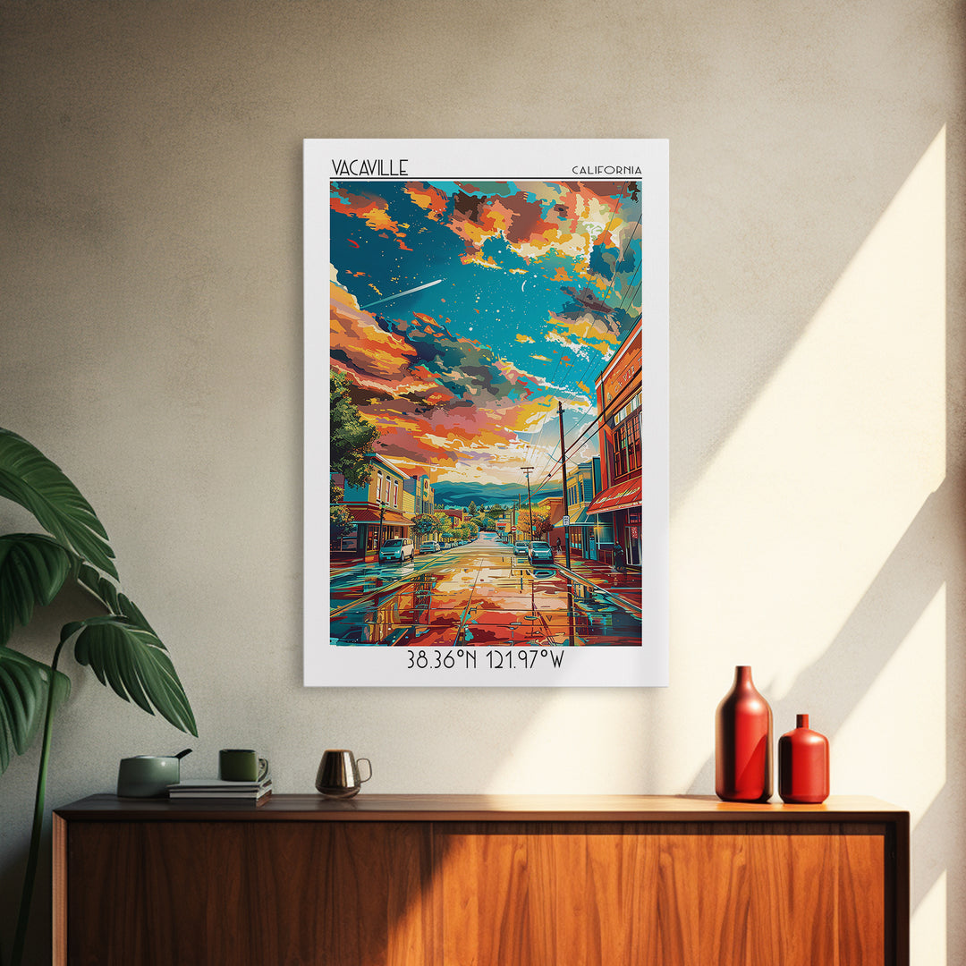 Vacaville Travel Poster, Framed Canvas Print, Retro Travel Poster, City Wall Art, Landscape Art, Travel Art Print, Home Office Decor