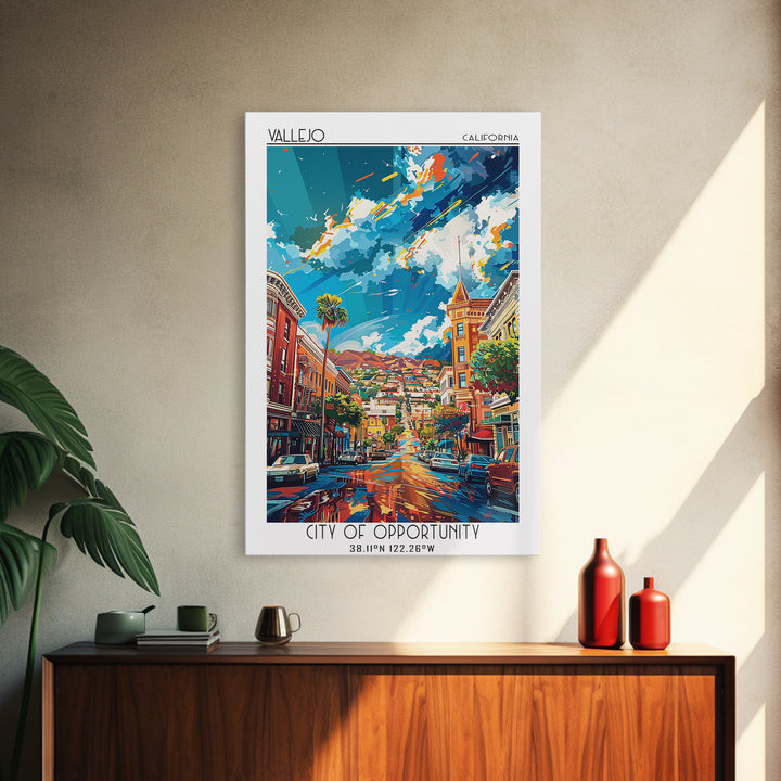 Vallejo Travel Poster, Framed Canvas Print, Retro Wall Art, Travel Print, Home Office Decor, Living Room Wall Art, Minimalist Poster