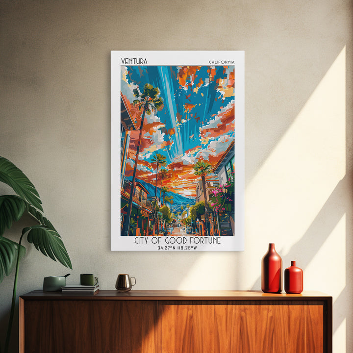 Ventura Travel Poster, Framed Canvas Print, Travel Wall Art, City Wall Art, Vintage Travel Print, Retro Travel Print, City Art Print