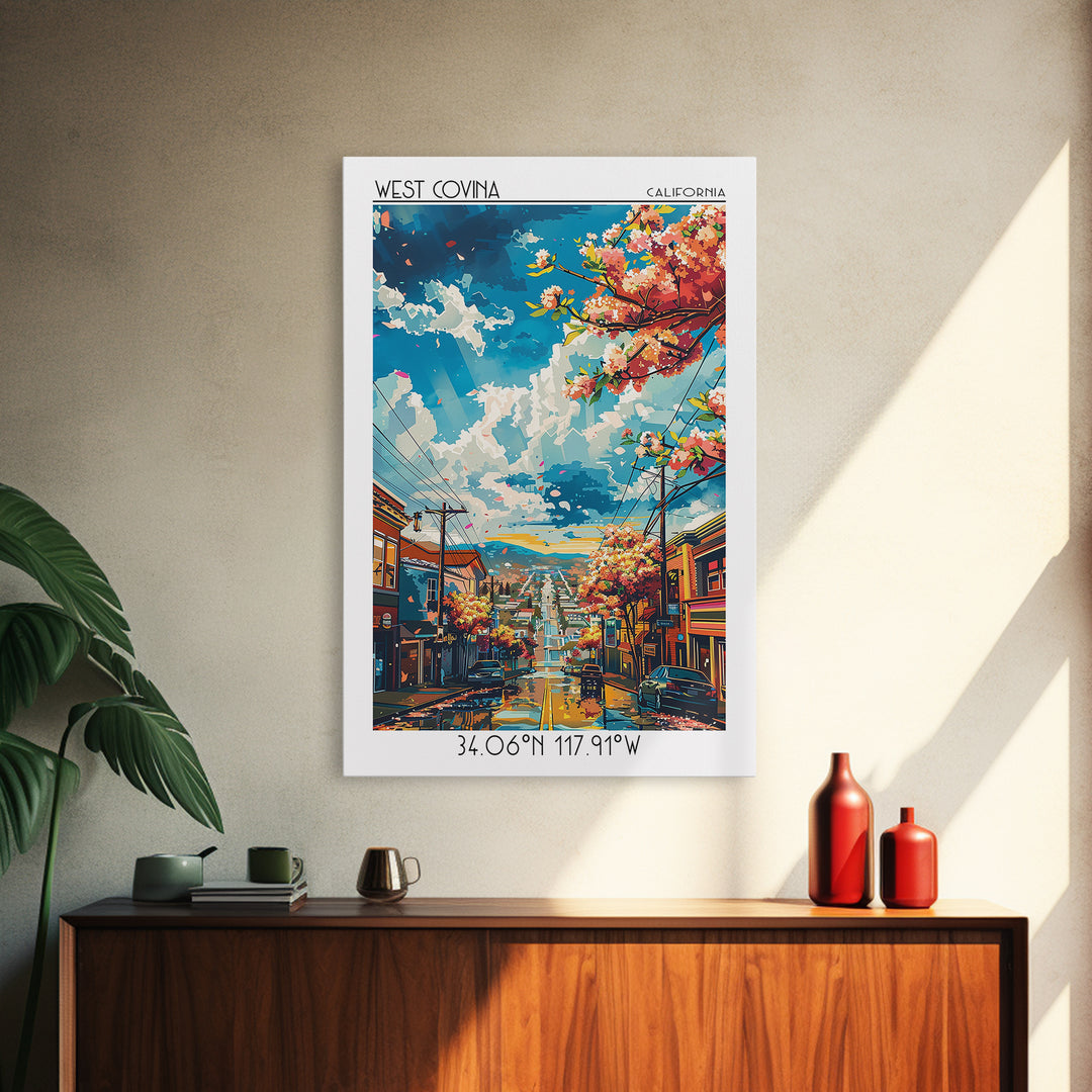 West Covina Travel Poster, Framed Canvas Print, Retro Travel Poster, City Wall Art, Modern Wall Decor, Minimalist Poster, Poster Art