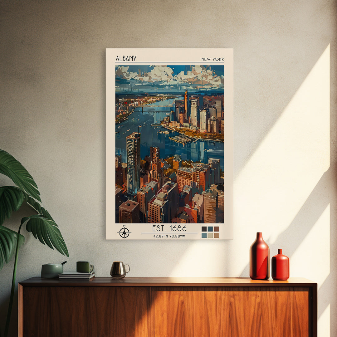 Albany Travel Poster, Framed Canvas Print, City Travel Poster, Travel Wall Art, Home Office Decor, Modern Wall Decor, Retro Wall Art