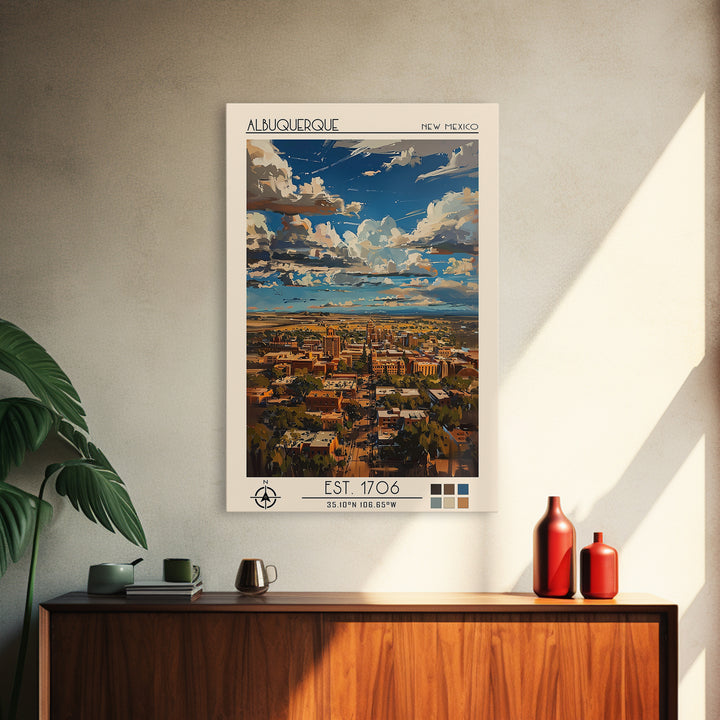 Albuquerque Travel Poster, Framed Canvas Print, City Art Print, Travel Wall Art, Vintage Poster, Gallery Wall Set, Minimalist Poster