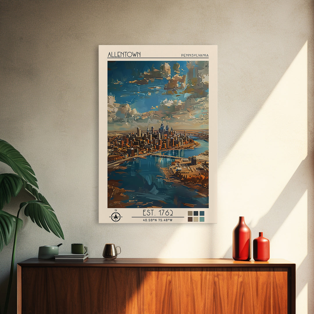 Allentown Travel Poster, Framed Canvas Print, City Art Print, Travel Wall Art, Travel Art Print, Retro Wall Art, Vintage City Poster