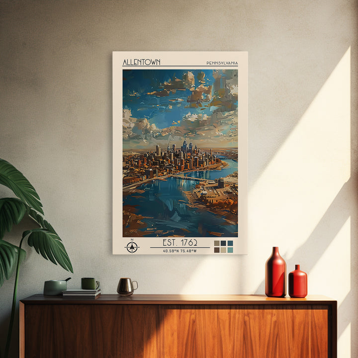 Allentown Travel Poster, Framed Canvas Print, City Art Print, Travel Wall Art, Travel Art Print, Retro Wall Art, Vintage City Poster