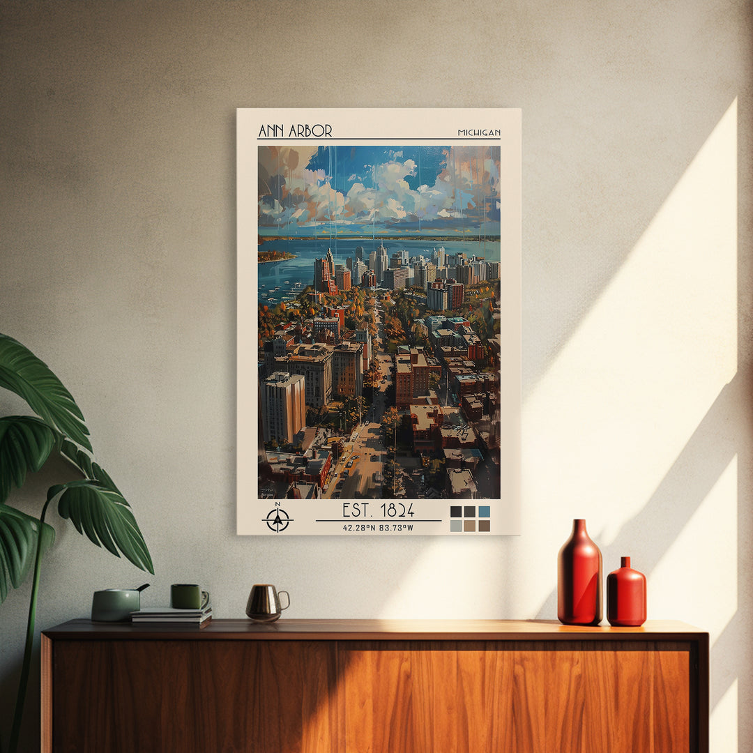 Ann Arbor Travel Poster, Framed Canvas Print, Travel Art Print, Modern Wall Decor, City Wall Art, Minimalist Poster, Travel Wall Art