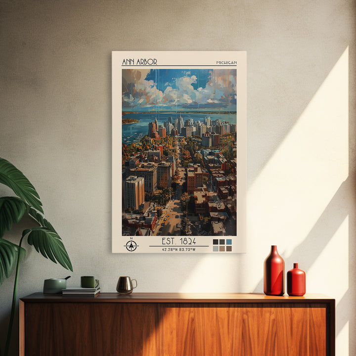 Ann Arbor Travel Poster, Framed Canvas Print, Travel Art Print, Modern Wall Decor, City Wall Art, Minimalist Poster, Travel Wall Art