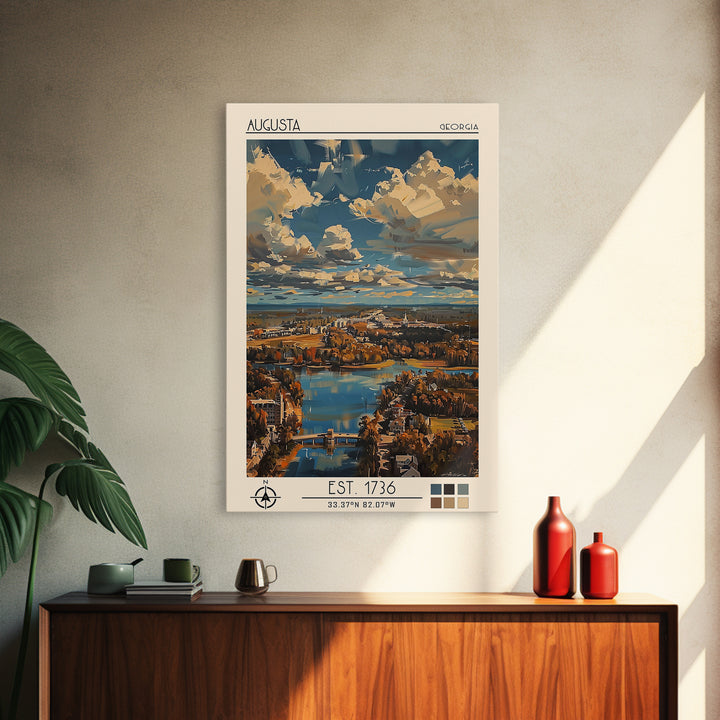 Augusta Travel Poster, Framed Canvas Print, City Travel Poster, Travel Wall Decor, Art Print, Retro Wall Art, Travel Decor, Wall Art