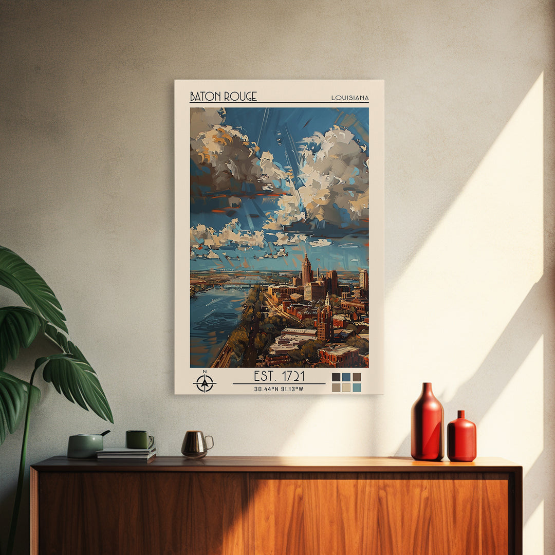Baton Rouge Travel Poster, Framed Canvas Print, City Art Print, Travel Wall Art, Fine Art Print, Vintage Travel Art, Wanderlust Gift