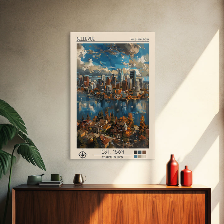 Bellevue Travel Poster, Framed Canvas Print, Travel Wall Decor, Minimalist Poster, Modern Wall Decor, Travel Print, Gallery Wall Set
