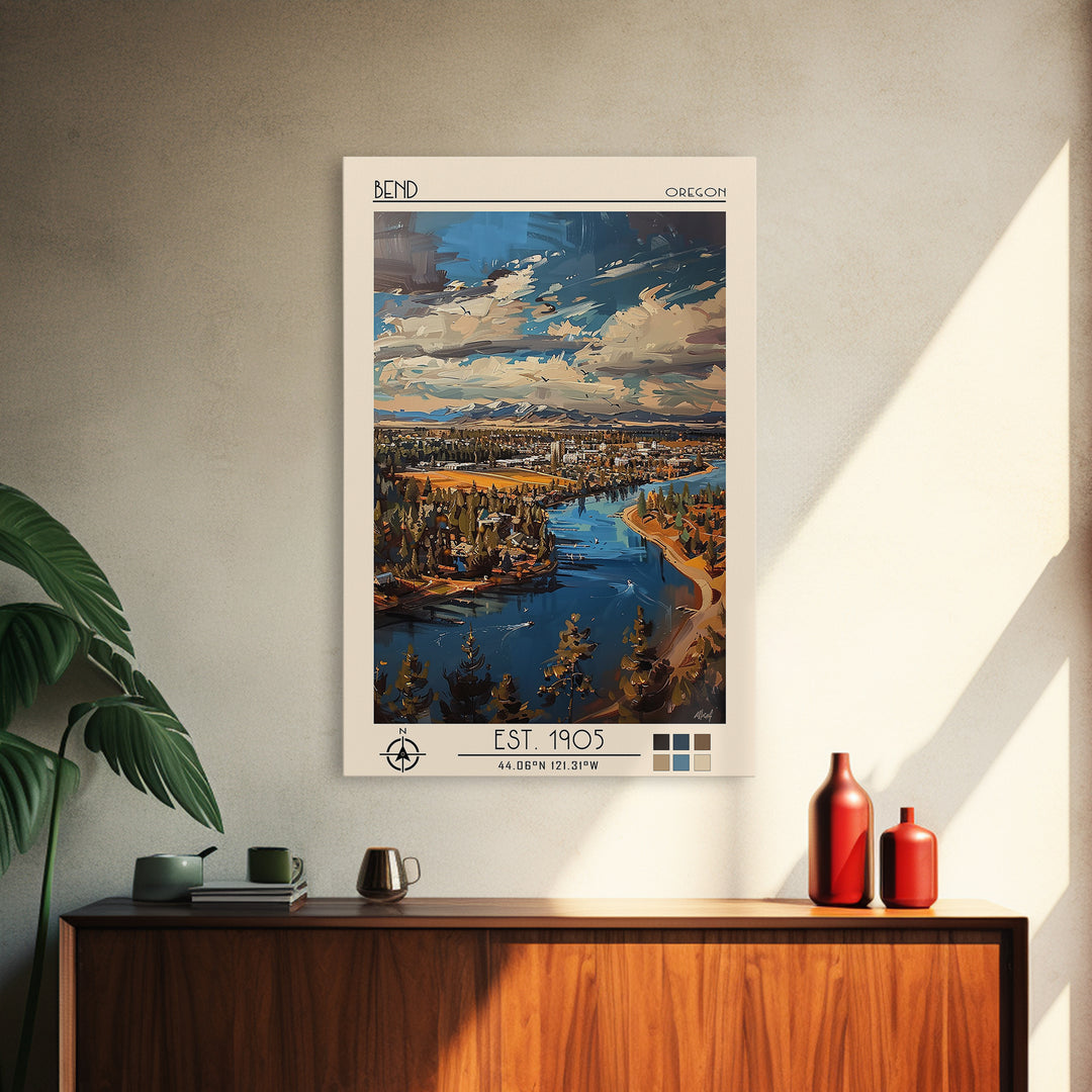 Bend Travel Poster, Framed Canvas Print, City Art Print, Travel Wall Art, Travel Art Print, Wall Art, Fine Art Print, Travel Posters
