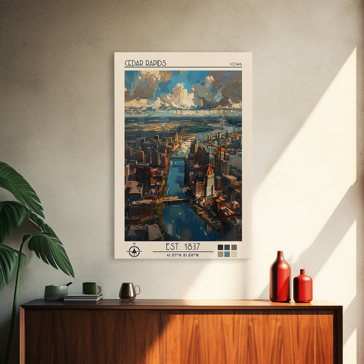 Cedar Rapids Travel Poster, Canvas Print, Travel Prints, Landscape Art, Travel Wall Decor, Living Room Wall Art, Retro Travel Poster
