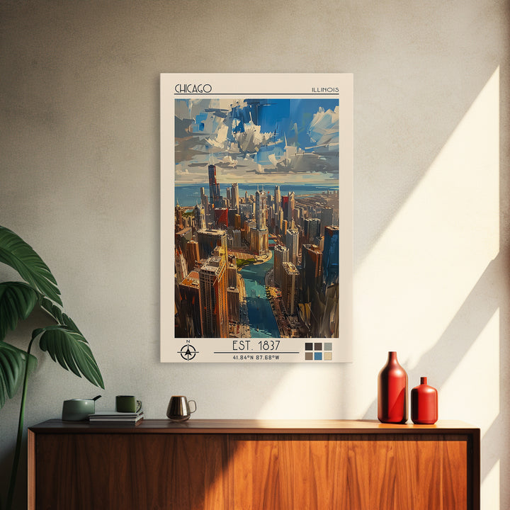 Chicago Travel Poster, Framed Canvas Print, City Art Print, Travel Wall Art, Poster Art, Travel Print, Travel Decor, Wanderlust Gift
