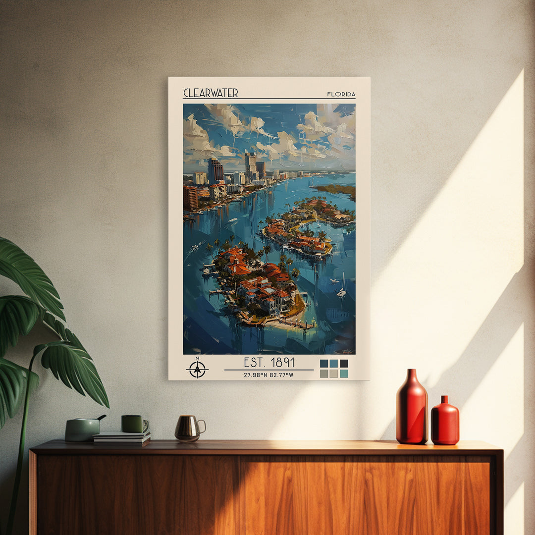 Clearwater Travel Poster, Canvas Print, Travel Art Print, Modern Wall Decor, Colorful Wall Art, Retro Travel Print, Gallery Wall Set