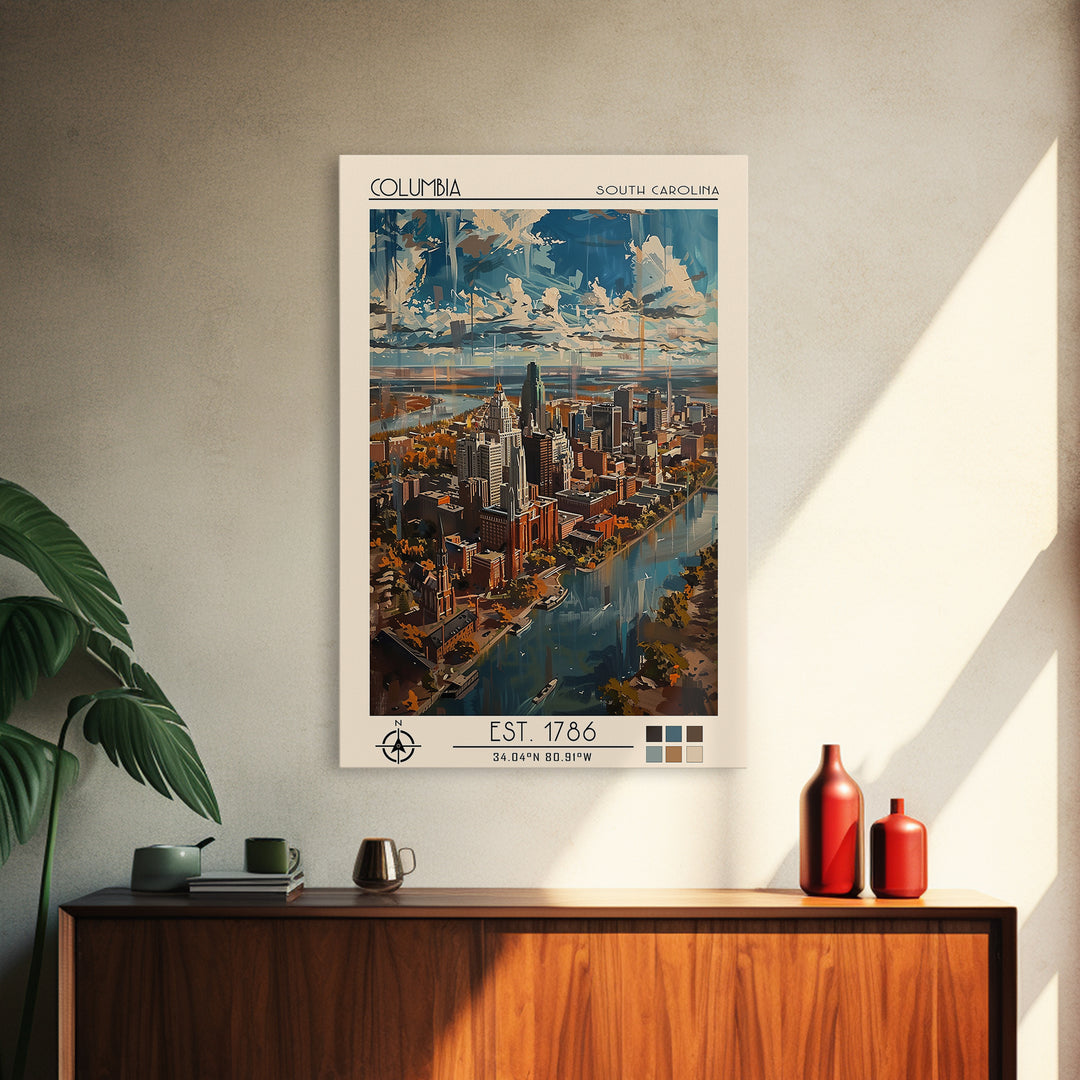 Columbia Travel Poster, Canvas Print, Travel Wall Art, City Wall Art, Poster Art, Travel Art Print, City Illustration, Travel Prints