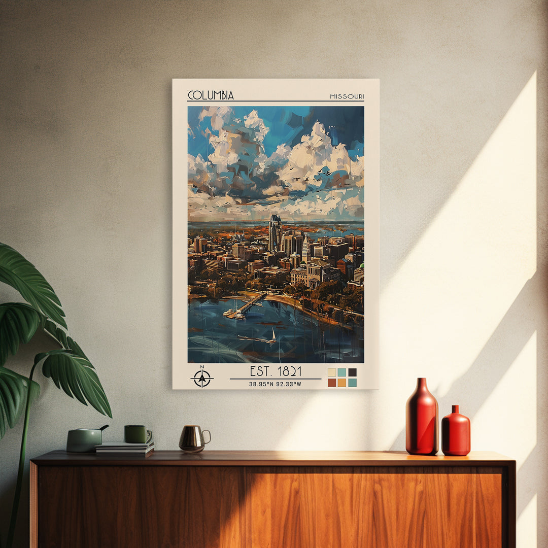Columbia South Carolina Travel Poster, Framed Canvas Print, Travel Art Print, Modern Wall Decor, Living Room Wall Art, City Wall Art