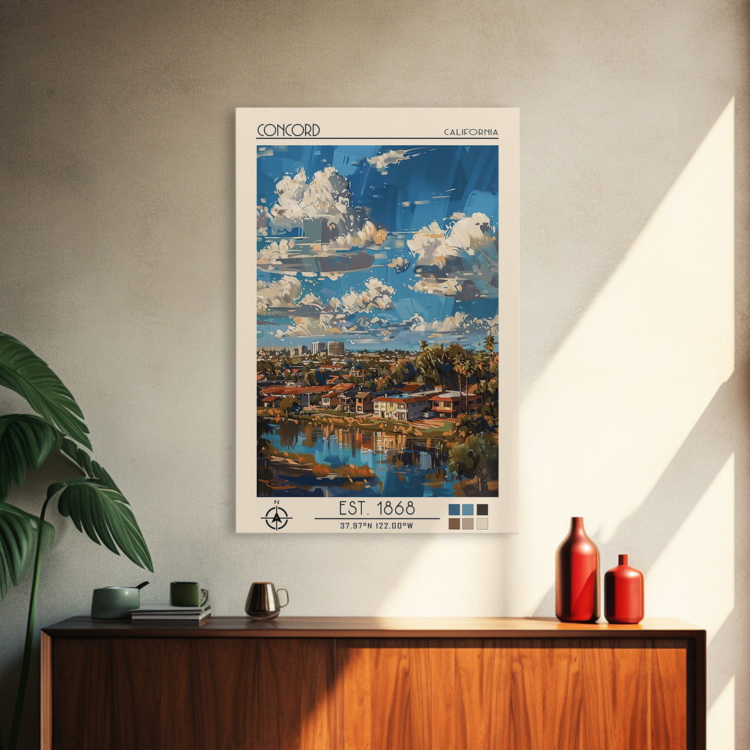 Concord Travel Poster, Framed Canvas Print, City Travel Poster, Travel Wall Art, Living Room Wall Art, Landscape Art, City Art Print