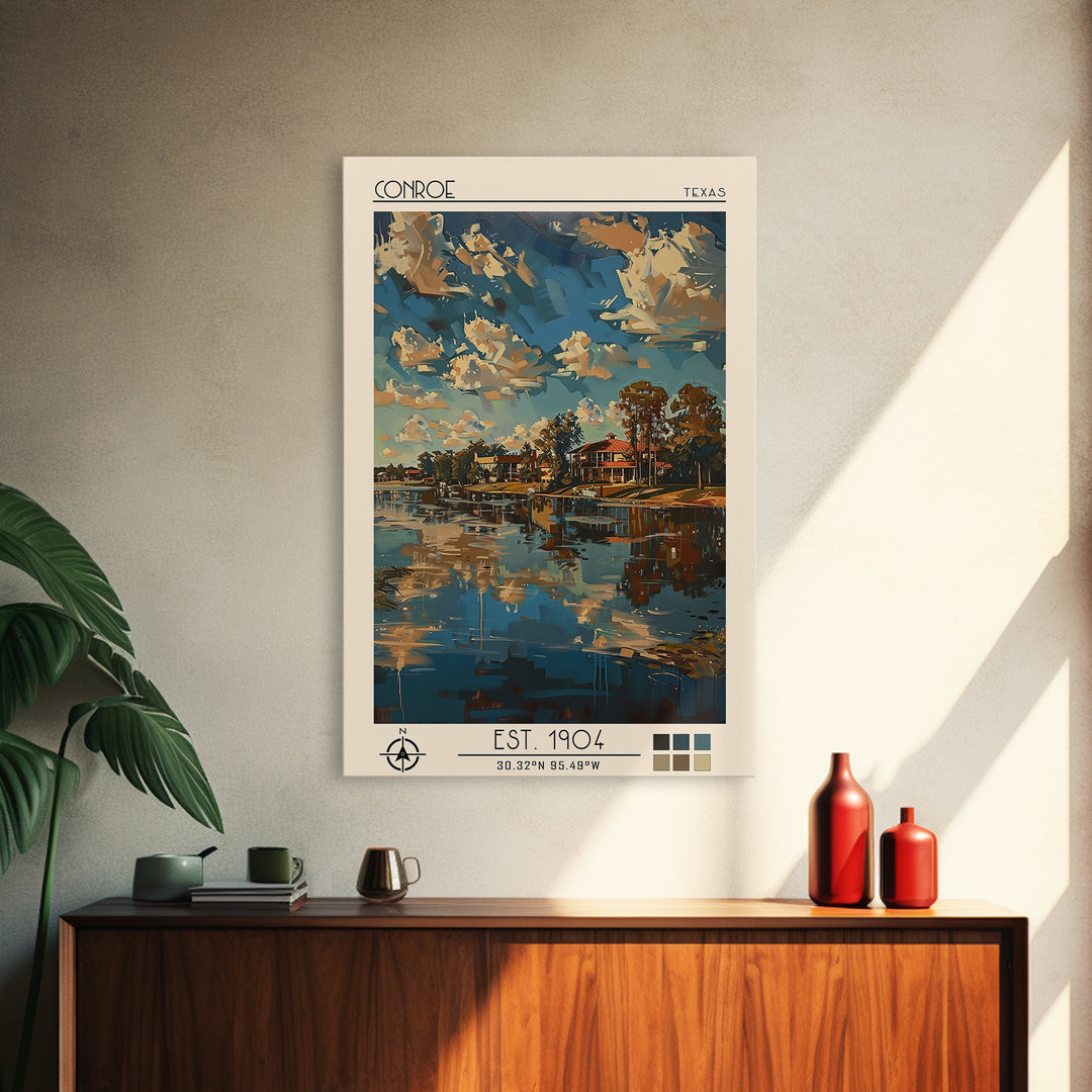 Conroe Travel Poster, Canvas Print, Retro Wall Art, Travel Print, Mid Century Wall Art, Vintage Travel, Poster Art, Travel Art Print