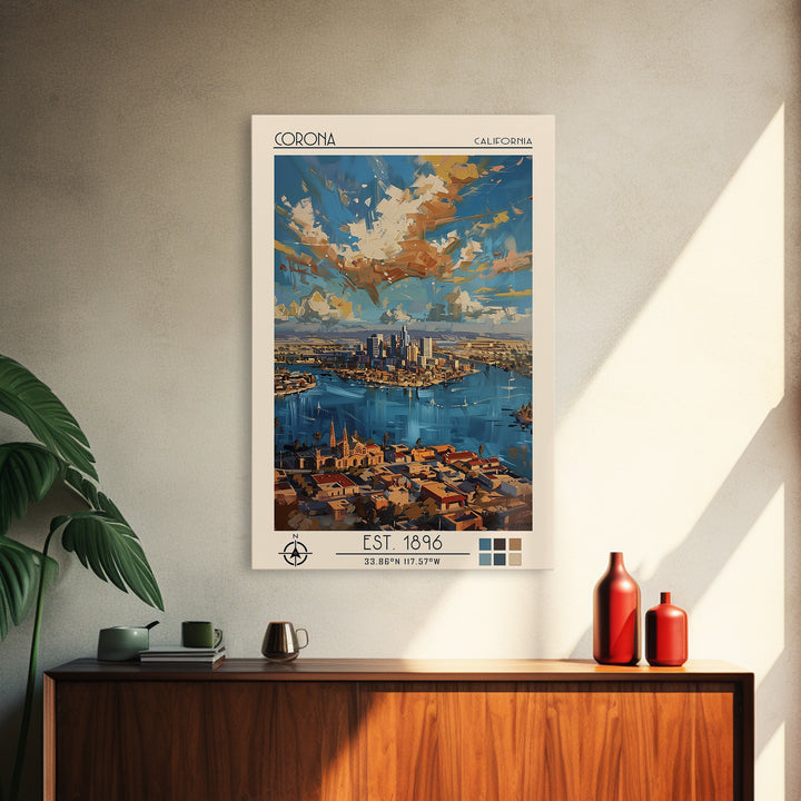 Corona Travel Poster, Framed Canvas Print, Travel Prints, Landscape Art, Fine Art Print, Art Print, Mid Century Wall Art, Poster Art