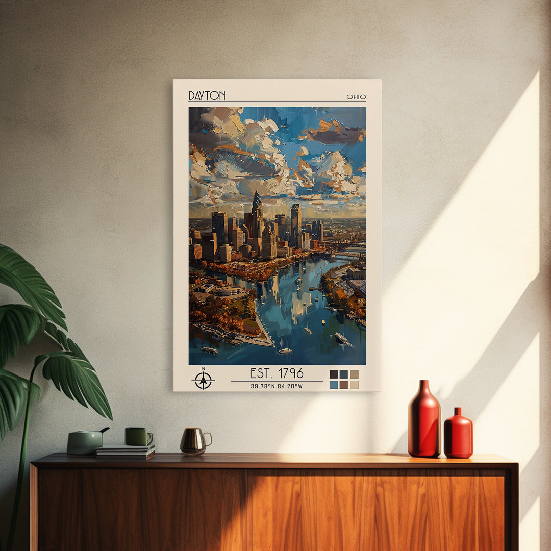 Dayton Travel Poster, Canvas Print, Travel Wall Art, City Wall Art, Colorful Wall Art, Travel Prints, Home Decor, City Travel Poster